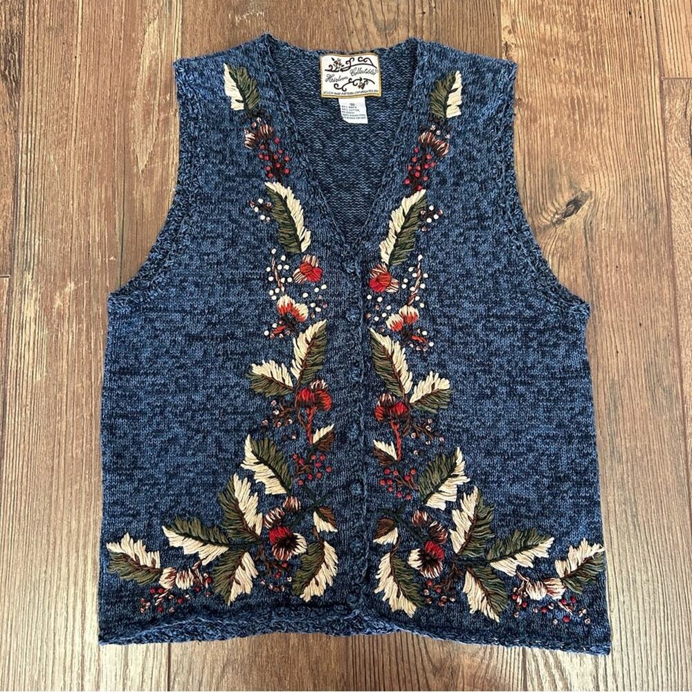 Vintage Heirloom Collectibles Knit Sweater Vest Blue Medium